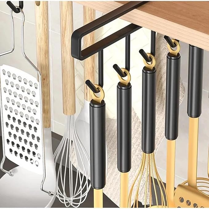 Black Mug Hanger, Under Cabinet Cup Holder Hanging Mug Organizer for Cabinet Nail Free Under Adhesive Coffee Cups Mug Holder Hanger for Cups/Kitchen Utensils/Ties Belts/Scarf/Keys Storage (2pcs)
