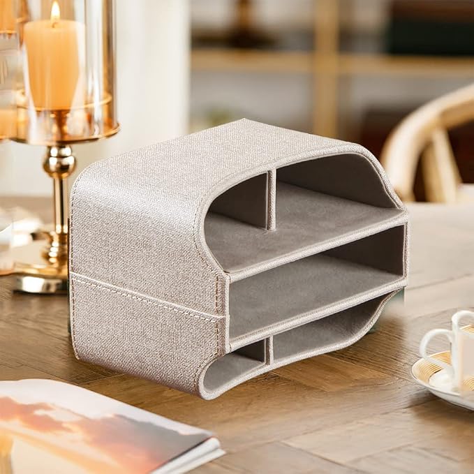360° Rotating Remote Control Holder, PU Leather TV Remote Caddy Organizer Basket Storage Box with 5 Compartments for Pen, Pencil, Art Supplies, Makeup Brush, Office Desk Table Accessories | Nightstand Organizer Storage Box with 5 Compartments for Penci...