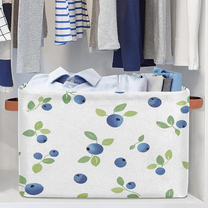 Cube Storage Bins for Shelves, Blueberry Branch Pattern Collapsible Fabric Toys Storage Basket Box with Handles for Home Office Bedroom Closet