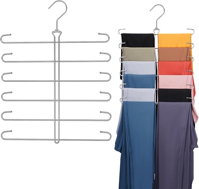 Leggings Hangers for Closet,2 Pack Metal Yoga Pants Hanger Hold 24 Leggings,Scarf Organizer,Closet Organizer for Pants,Scarf,Tank Tops,Bra,Jeans
