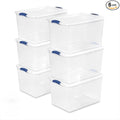 66 Qt Storage Bins 6-Pack, Clear Plastic Containers with Latching Lids | Clear Base & Lid, Secure Blue Latches, Recessed Stacking, 66Qt Capacity, BPA-Free Plastic