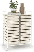 LDAILY 20-Drawer Rolling Storage Cart, Rolling Storage Cart, Storage Organizer on Wheels, Metal Frame, Scrapbook Paper Tools, Suitable for Office School, Classroom (White, 20 Drawer)