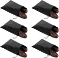 6 Pack Waterproof Nylon Shoe Bags Travel Bags for Men Women (Black, 15.1"(L) x12.2"(W))