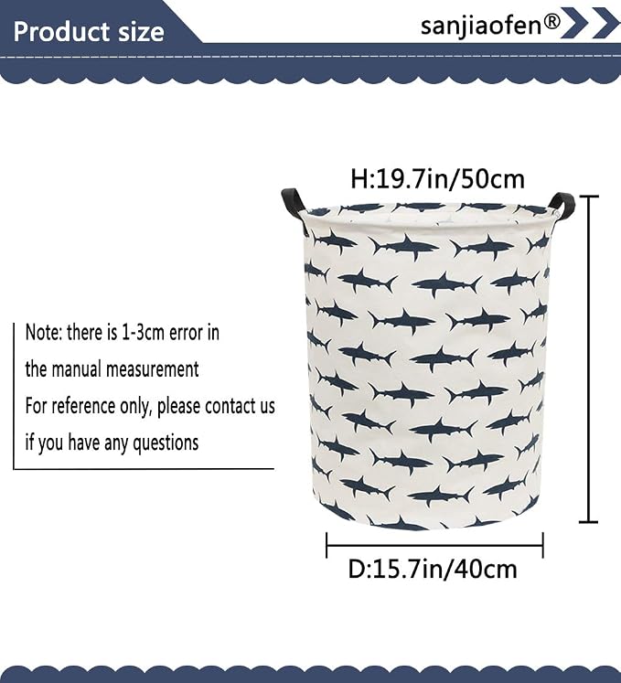 Kids Laundry Hamper,Canvas Shark Hamper Collapsible Boys Storage Baskets for Boys Room Decor,Nursery Hamper,Toy Organizer,(Shark)