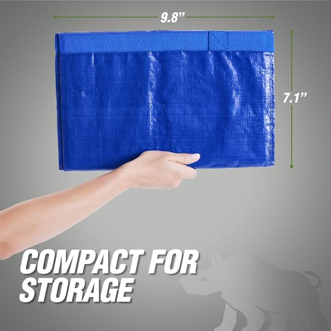 RUGGED RHINO 4 Pack Heavy Duty Extra Large Moving Bags, Durable Bag Strong Handles and Zipper, Moving Boxes Alternative for College Packing, Holiday Décor, Space Saving Storage with Label, Blue/Clear