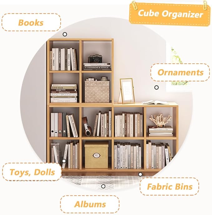 NELYE 6 Cube Organizer Bookcase White Open Shelf | Suitable for 11-inch Fabric Storage Bins, Simple Compartments Bookshelf, Holds 20 Lbs per Cube