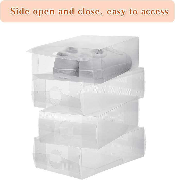 Sawysine 24 Pcs Shoe Box Clear Plastic Stackable Shoe Storage Organizer Foldable Heavy Duty Containers for Closet Apartments Small Spaces Dorm Bedroom (12 x 7.5 x 3.7 Inches)