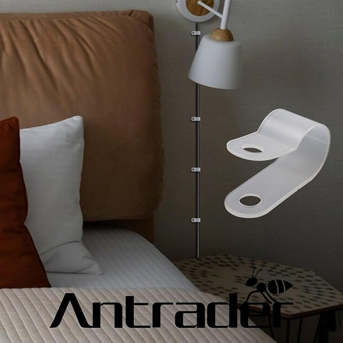 Antrader R-Type Cable Clamp 1/4 Inch White Nylon Cable Organizer Clips | Plastic Cable Clips for Wire Management Pack of 200 with Screws,Insulated Material Protect Cables