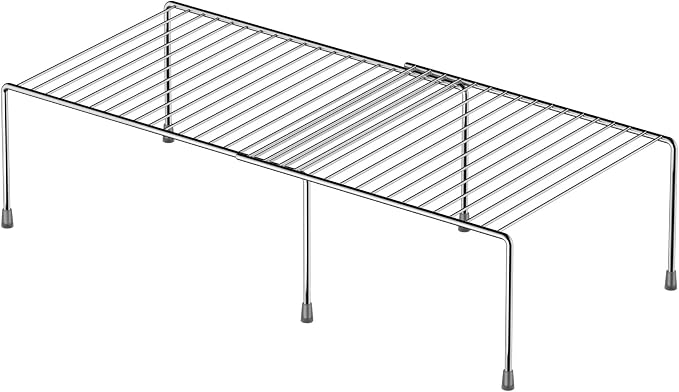 iPEGTOP Expandable Kitchen Cupboard Organiser, 2-Piece Adjustable Freezer Cabinet Storage Wire Shelf Rack Rustproof Metal Shelves Space Saver for Countertop Pantry Drawer Utensils