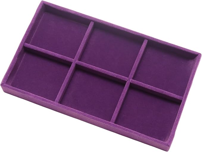Velvet Jewelry Trays for Drawers, Purple Stackable Jewelry Drawer Organizer Inserts, Ring Earring Necklace Bracelet Holder Organizer Storage Display Tray with Removable Dividers, 6 Grids