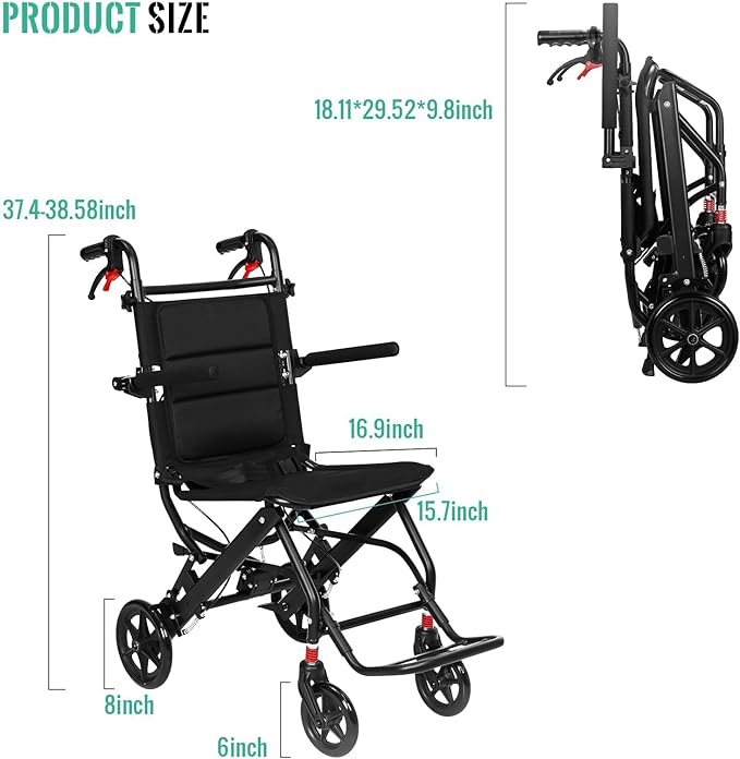 Ultra-Lightweight Wheelchair for Adults & Seniors |Only 16lbs| Compact Foldable Travel Wheel Chair with Extendable Footrest & Handle | Premium Aluminum Alloy | Portable Transport Wheelchair