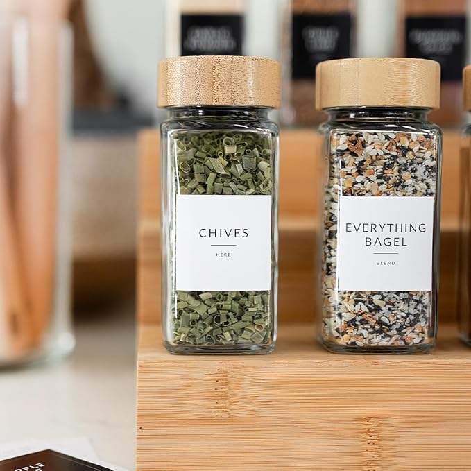 Square Spice Jar Labels Stickers, 374 Preprinted Waterproof Spice Labels for Glass Jars Bottles, Herbs Seasonings Label Only, Kitchen Pantry Organization