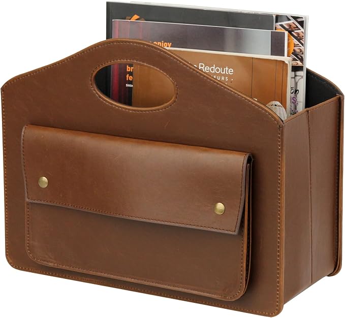 HofferRuffer Magazine Basket Holder, Foldable Magazine Rack, Document File Holder Organizer, File Folder, Newspaper Storage Bin Organizer for Home or Office (Brown)