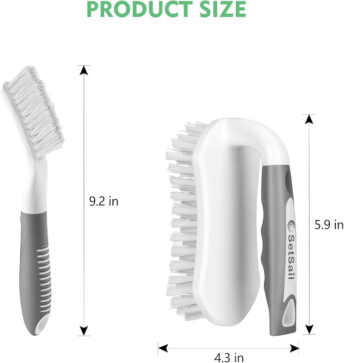 SetSail Scrub Brush, Heavy-Duty Scrub Brushes for Cleaning Gray White | Heavy-Duty Scrub Brushes for Cleaning Shower, Bathroom, Carpet, Kitchen and Bathtub Scrubber - 4 Pack