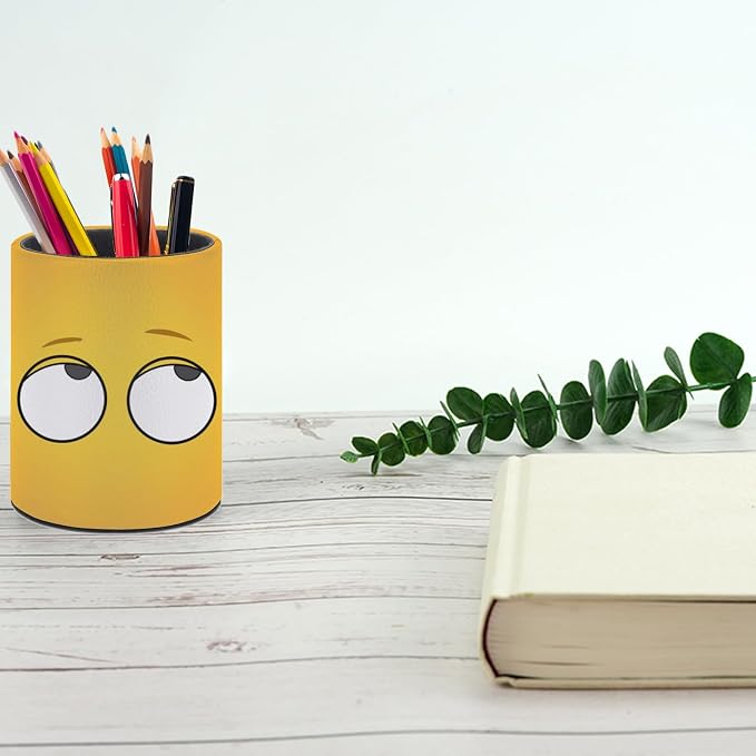 Eye Pen Holder Pencil Cup for Desk Organizer | Cute Makeup Brush Holder PU Multifunctional Office Suppliesfor Decor Home Classroom School