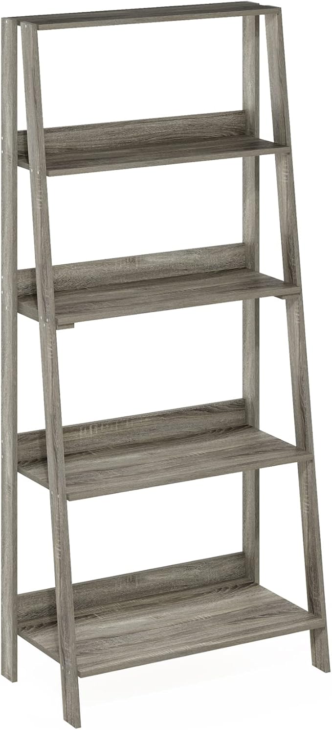 Furinno Ladder Book Shelf, 5-Tier Ladder Shelf, Bookshelf, Display Storage Shelves, 13 x 23.6 x 53.5, for Living Room, Home Office, Grey Oak