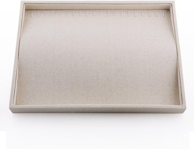 Oirlv Stackable 17 Hooks Sackcloth Jewelry Tray Necklace/Pendant/Long chain Display Showcase Organizer(Pack of 1,Beige)