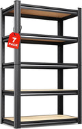7-Pack 5-Tier Heavy Duty Metal Shelving Units, 71" H x 28" W x 12" D, Adjustable Steel Storage Racks for Garage, Warehouse, Industrial, and Home Organization, 1900 lbs Capacity，Black