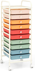 DREAMADE Rolling Cart With Storage Drawers, Utility Cart With Removable Plastic Drawers, Lockable Wheels for Classroom Organization, Art Supplies, Office, Scrapbook (10 Drawers, Macaron)