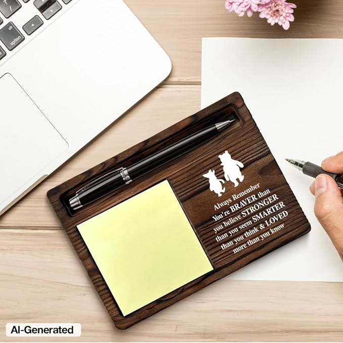 Pooh Bear Sticky Note Holder Encouragement Gifts Positive Always Remember You're Braver Self-Stick Note Pad Holders, Inspirational Pooh Bear Gifts for Women Coworker Besties Daughter