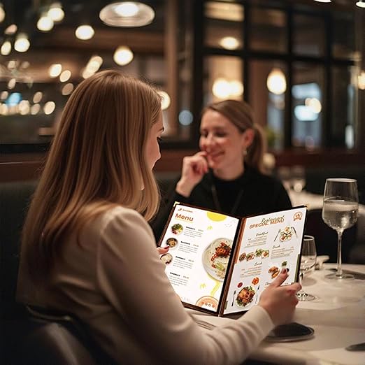 Goodsmart Restaurant Menu Covers – 25 Pack Burgundy 2-View, Top-Loading Menu Holders, Vinyl & Plastic Café Menu Covers, Clear Menu Sleeves, Fits 8.5" x 11", Leather-Style Design, Gold Corners