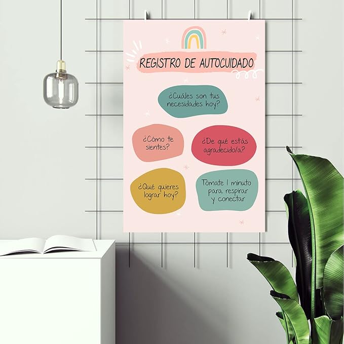 LOLUIS Mental Health Poster, La Salud Mental Spanish Learning Tools Educational Supplies Art Print (Autocuidado, Custom Frame Type)