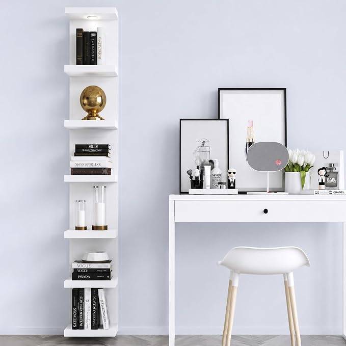 LitaEther Versatile 7 Tier Wall Shelf Unit,White Lack Wall Shelf,Display Floating Shelf with LED Remote Control Light