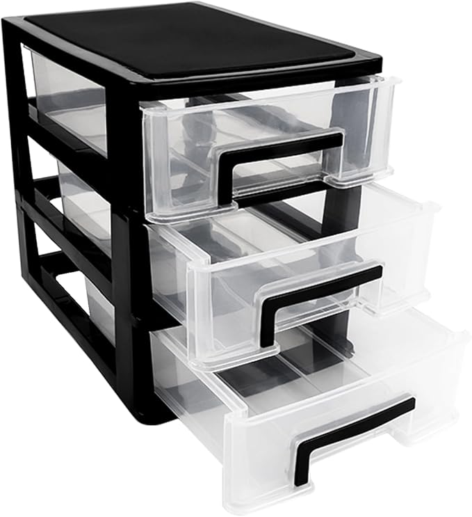 3 Tier Plastic Drawer Organizer Storage Box for Desk, Cosmetics, Jewelry, Office Supplies, Home Organization (8.46" x 5.9" x 7.48")