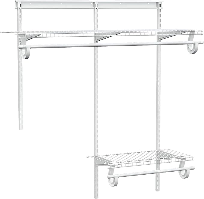 PROWORX 2-4 Ft. Expandable Closet Organizer System Kit, White Custom Metal Wire Shelving, Organization and Storage Shelves Wall Mounted with Hanging Rods