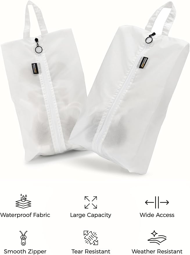 2 Pack Shoe Bags for Travel, Water-Resistant Organizers, White | 100D Composite Nylon, Translucent Design, Large Capacity, Odor and Dust Protection For Gym, Soccer, Golf, Tennis, Baseball