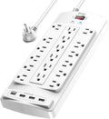 Surge Protector Power Strip, Yintar 6 Feet Flat Plug Heavy Duty Extension Cord with 18 Widely Outlets and 4 USB Ports, 2100 Joules, ETL Listed, White