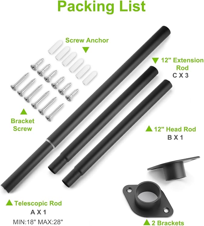 Closet Rod, Adjustable Clothes Haning Rod 66 to 76 Inches, Stainless Steel Rod for Close, Matte Black
