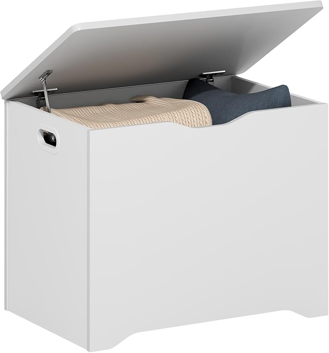 Furinno Basic Storage Chest, Storage Bench with Safety Hinged Soft Closed Lid, Storage Box, 15.6 x 23.6 x 18, for Living Room, Bedroom, Entryway, White