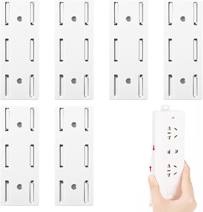 6 PCS Power Strip Holder Wall Mount, Punch Free Socket Holder Self Adhesive, No Drilling Sockets Power Holders with Sticky for Desktop Wall Fixing