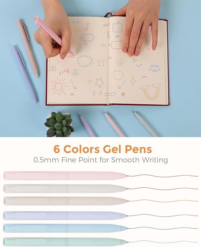 SKYDUE Cute School Supplies 38 PCS, Pencil Case with 12 Pastel Highlighters, 5 Black Gel Pens, Mechanical Pencils, College Essentials Students Stationary Set Pink
