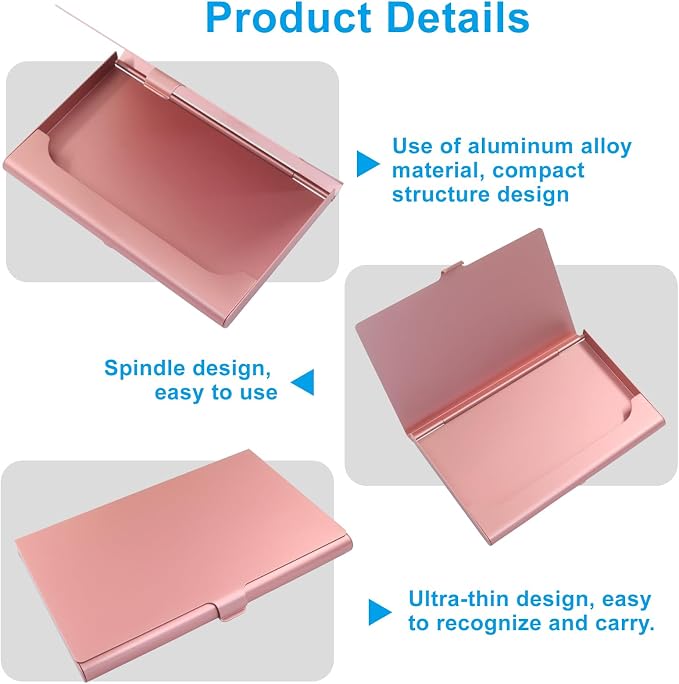 Slim Business Card Case, Rose Gold, 2 Pack | Professional Pocket Metal Case, Buckle Closure, For Men and Women