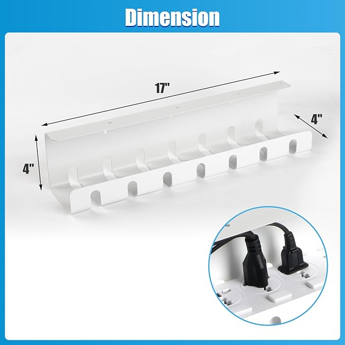 Under Desk Cable Management, 2 Pack 17" Cable Tray Organizer, No Drill or Screw Mount, Standing Desk Cable Management, Cord Organizer, White