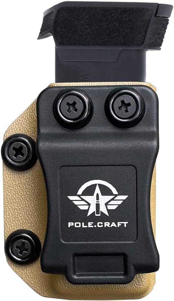 POLE.CRAFT IWB/OWB Magazine Holster Kydex - Mag Carrier Fits: 9mm .40 Double Stack / 9mm .40 Single Stack - P365 1911 Glock 19 19X 17 26 27 28 43 22 23 25 26 27 31 32 33 34 35 37 38 Glock43X .. Mag