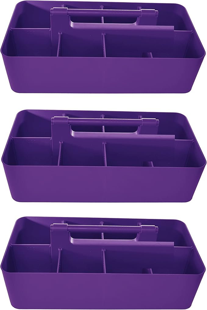 -Large Portable Caddy, DIY Dividers, 8 Compartments, School Office Supplies Home Business Organizer,Portable Basket with Handle Made in USA (3 PACK, Royal Purple)