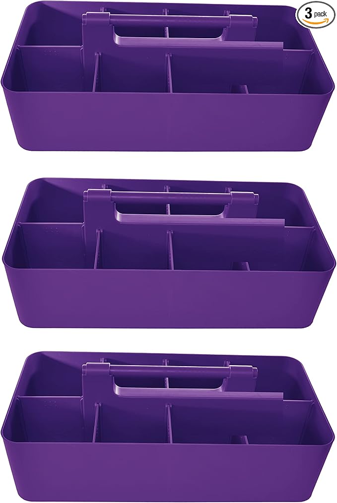 -Large Portable Caddy, DIY Dividers, 8 Compartments, School Office Supplies Home Business Organizer,Portable Basket with Handle Made in USA (3 PACK, Royal Purple)