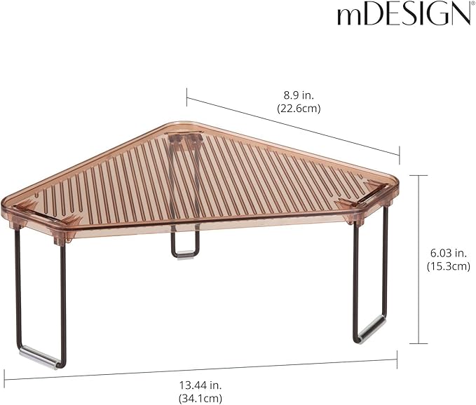 mDesign Plastic/Steel Corner Stackable Rack, Storage Organizer Shelf for Bathroom, Vanity, Countertop, Sink, Cabinet, Holds Makeup, Shower Accessories, Ligne Collection - 2 Pack - Bronze/Amber