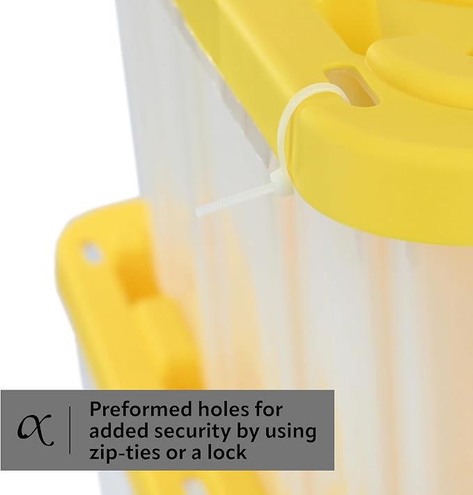 CX BLACK & YELLOW 27-Gallon Heavy Duty Clear Stackable Storage Bins with Lids, Dorm Room Essentials, Dorm Storage, Moving Boxes, Back to School, Classroom Organization, Home Organization, 2 Pack (14.3H x 20.6W x 30.6D)