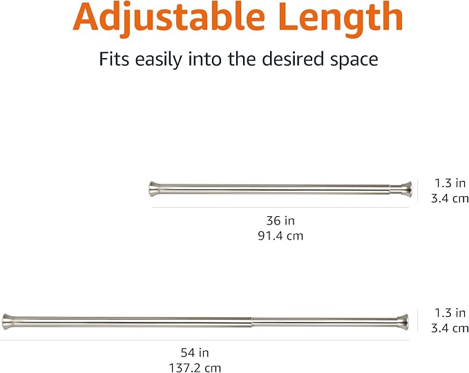 Amazon Basics Tension Curtain Rod, Adjustable 36-54" Width, Nickel, Classic Finial