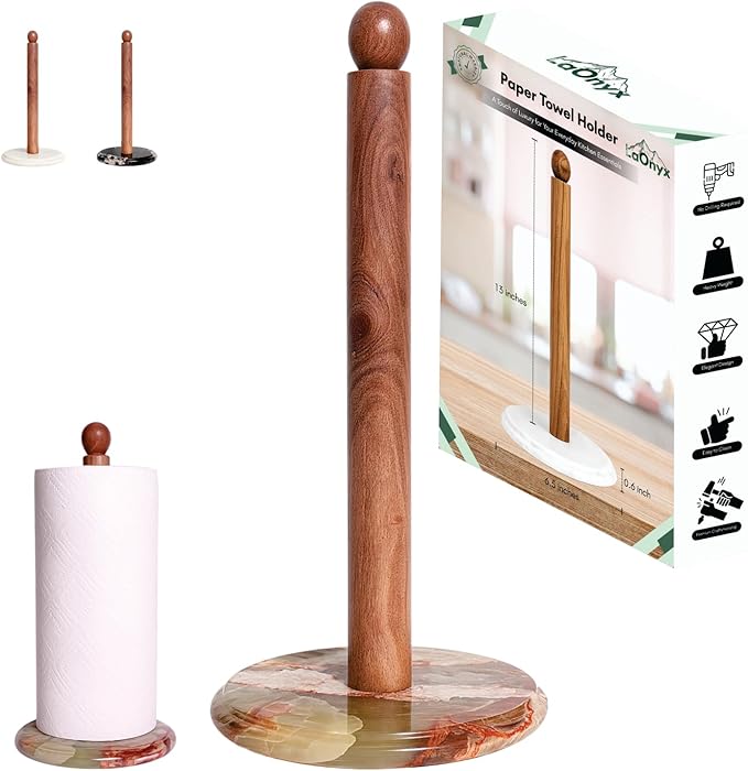 Paper Towel Holder, Marble Base Paper Towel Holder countertop, Kitchen Towel Holder, Bathroom Paper Towel Holder (Onyx)