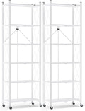 ALANNG 73.6 Inch Folding Bookshelf, 6 Tier Metal Bookcase and Bookshelves | Tall Shelves for Living Room Office Bedroom, Heavy Duty Book Shelve Free Standing Open (White, 2PACK)