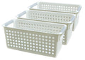 Basicwise Set of 3 White Rectangular Plastic Storage Basket with Easy-Grip Handles Ventilated Organizer Bin for Bathroom Pantry Closet Laundry Kitchen Shelf Countertop & Home Organization Essentials