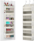 Over the Door Organizer with 5 Front & 10 Mesh Side Pockets, 50LB Capacity Extra Large Hanging Storage Organizer Multi-Room Space-Saving Hanging Shelves with 3 Hook for Closet, Kitchen, Pantry, Beige
