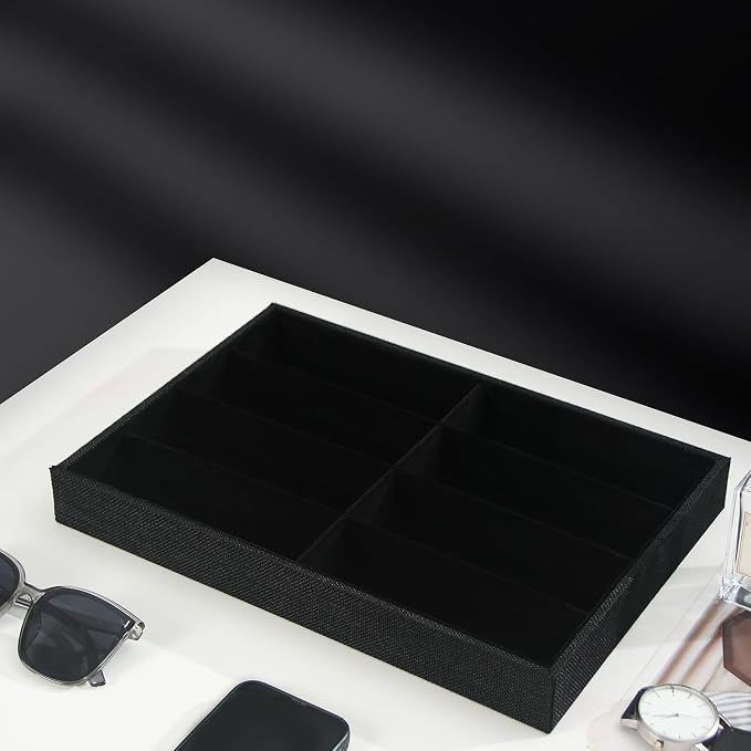 Julysky Sunglass Organizer Tray,8 Grids Watch Holder Display Jewelry Tray for Drawer, Jewelry Display Organizer Tray Box for Men （Black