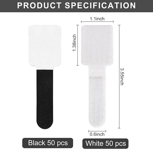 100-Pack Reusable Self-Adhesive Cable Ties cable management Adjustable Hook & Loop Straps for Organizing Data Cables, Wires, Headphones Under-Table Cord Management for Home, Office