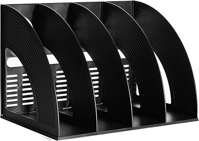 A4 File Holder Magazine Folder Desk Organizer 4 Compartment Standing Desktop Thicken Plastic Paper Notebook Magazine Bookstore Document Divider Storage Rack for Office School Supplier
